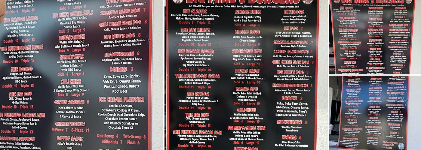 Big Mike's Burgers Menu