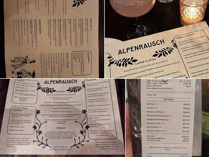 Alpenrausch Menu
