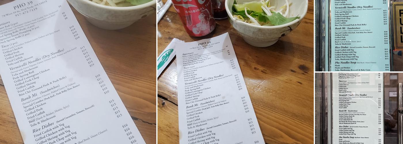 Pho 39 Menu