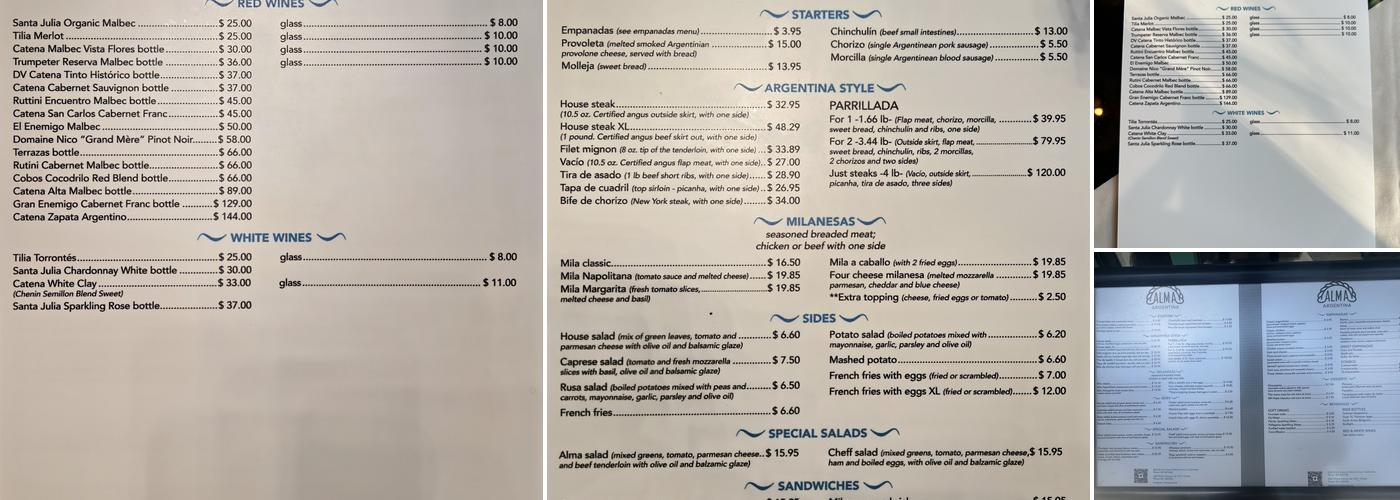 Alma Argentina Menu