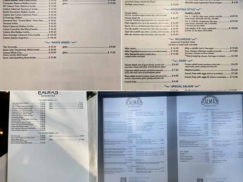 Alma Argentina Menu