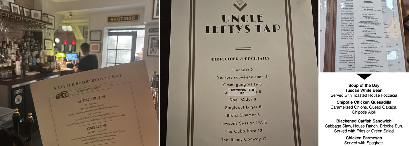 Uncle Lefty’s Menu