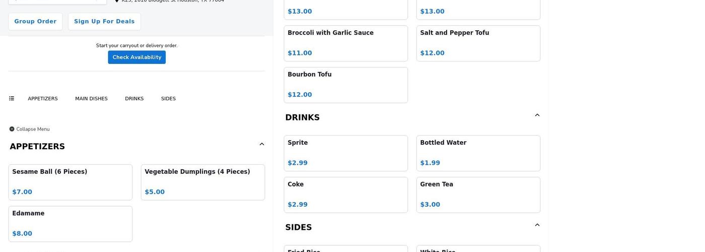 Vegan Bee Menu