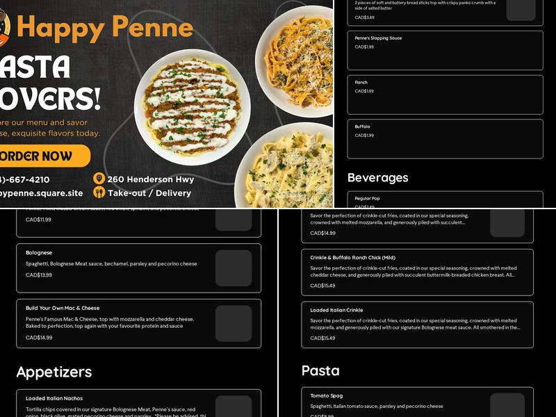 Happy Penne Menu