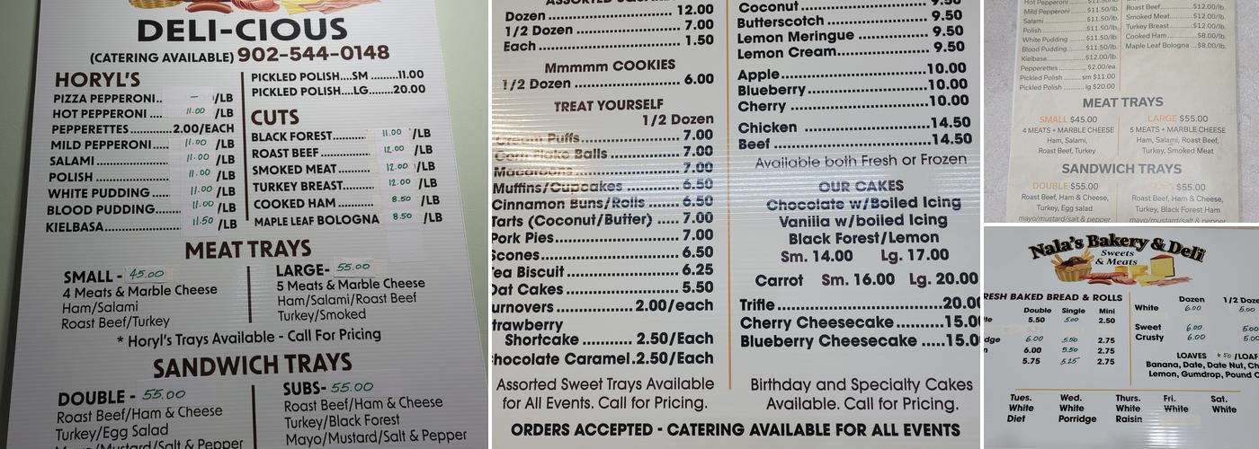 Nala's Bakery & Deli Menu