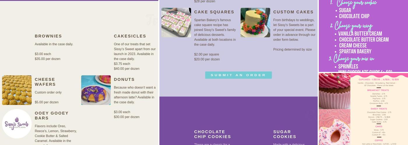 Sissy's Sweets Menu