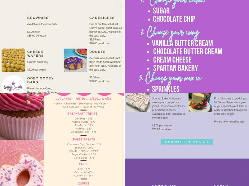 Sissy's Sweets Menu