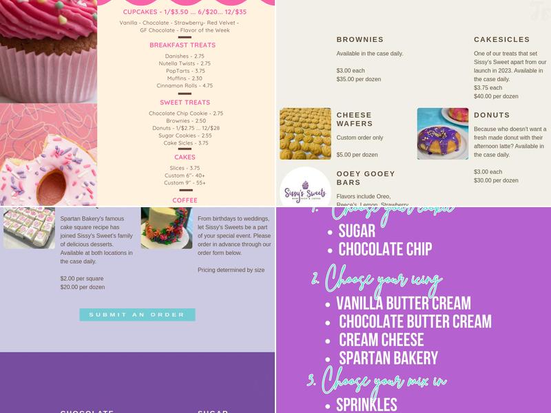 Sissy's Sweets Menu