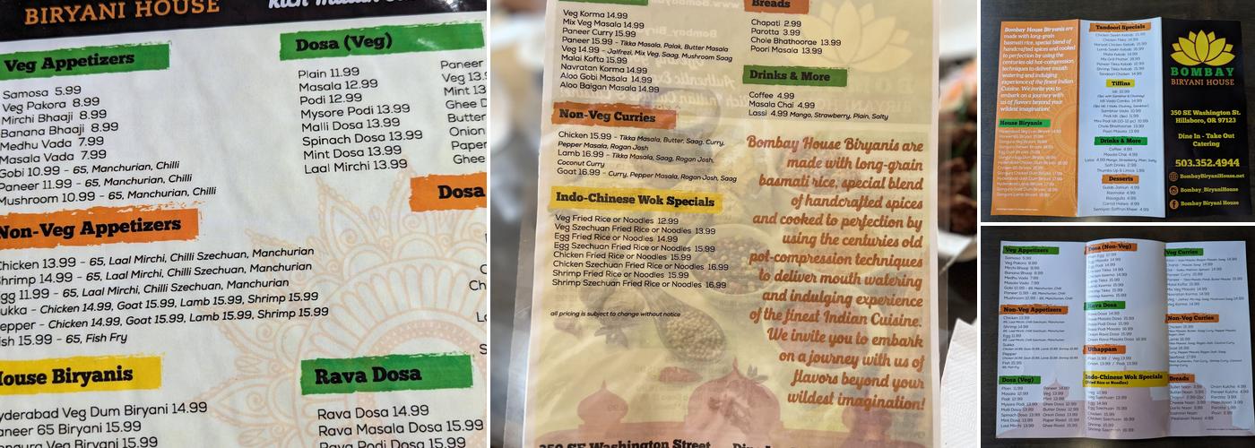 Bombay Biryani House Menu