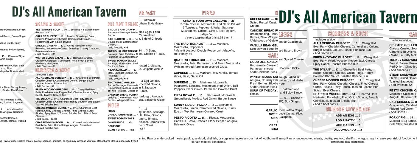 DJ's All American Tavern Menu