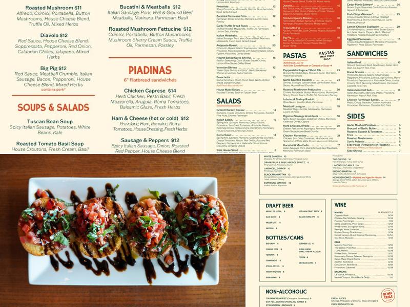 Roma Table Menu