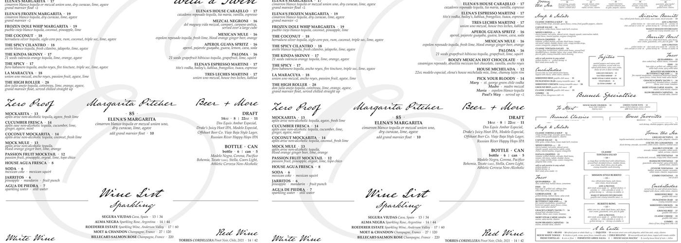 Elena's Mexican Restaurant Menu