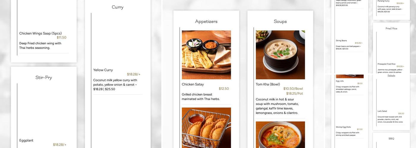 Tarah Thai Kitchen Menu