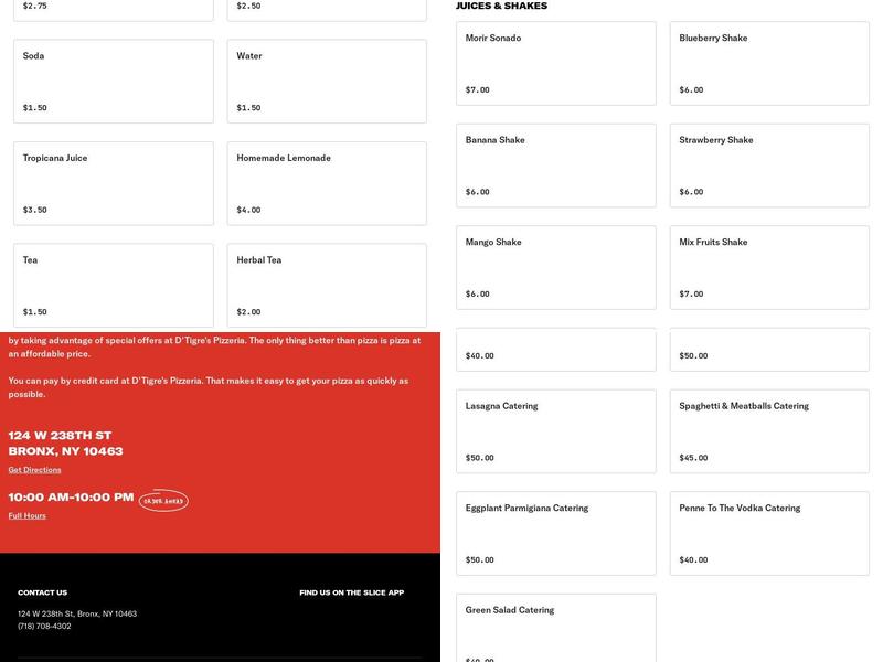 D'Tigre's Pizzeria Menu
