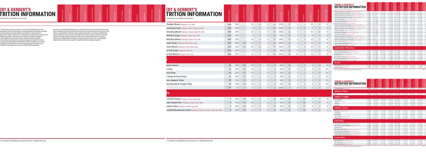 Erbert & Gerbert's Menu