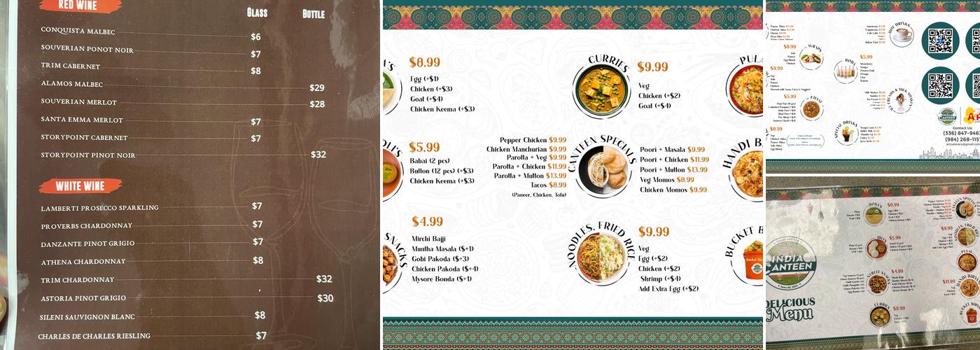 India Canteen Menu