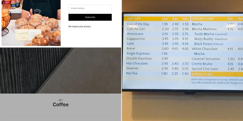 CUPS Coffee at One North Capitol Menu