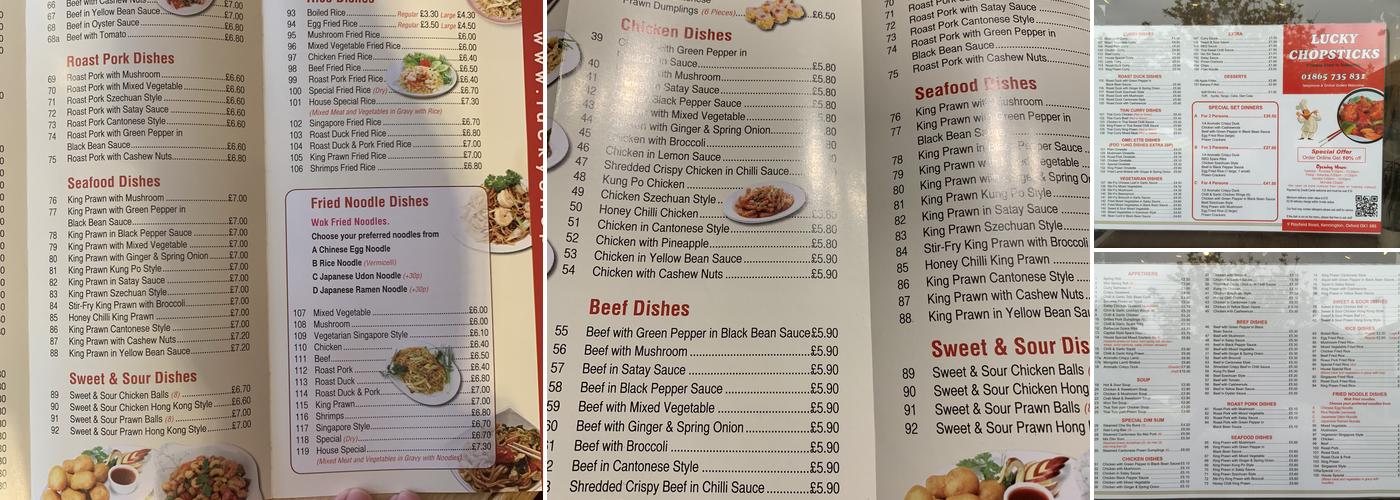 Lucky Chopsticks Takeaway Menu