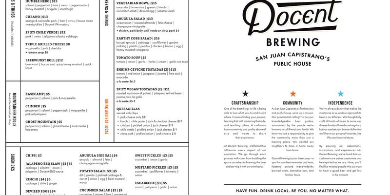 Docent Brewing Menu