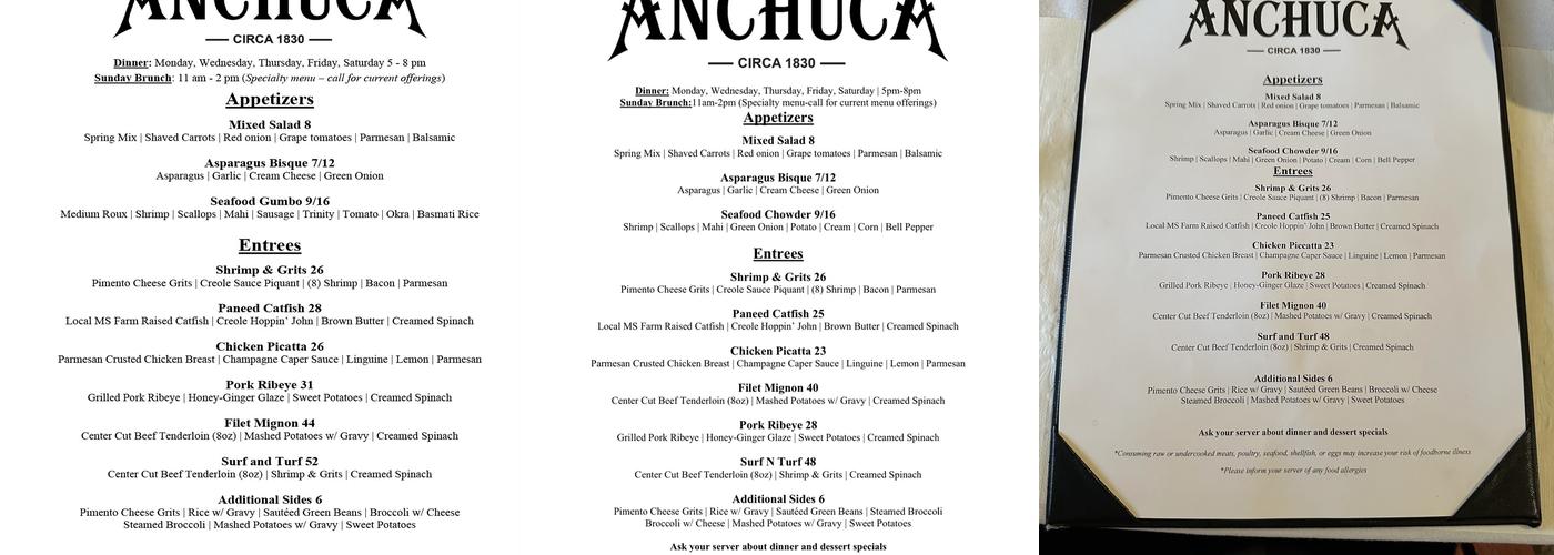 Restaurant Anchuca Menu