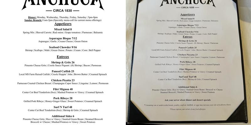 Restaurant Anchuca Menu