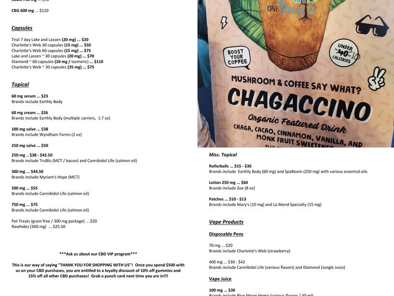 One Utopia - Coffee Shop Menu