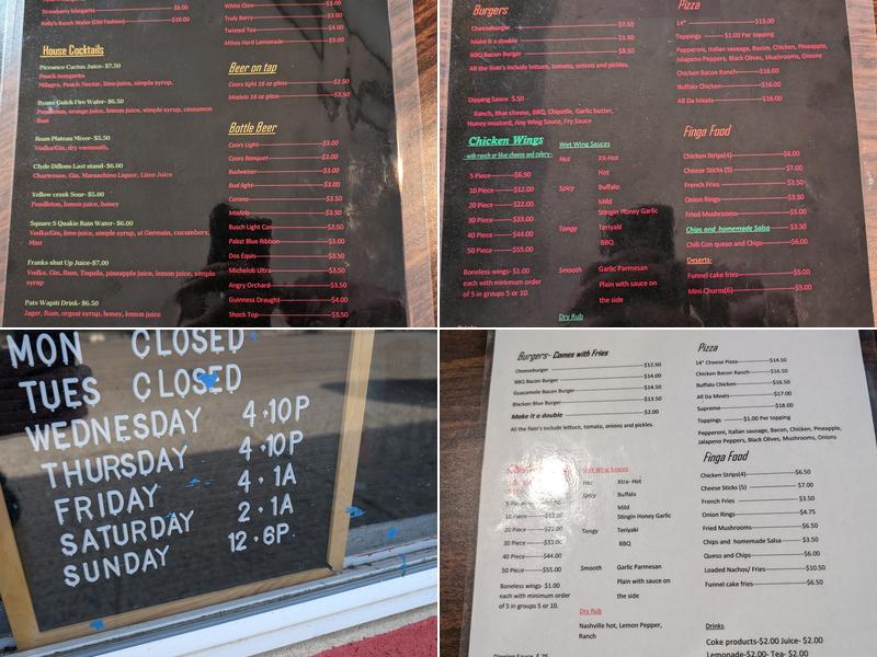 Black Sulphur Tavern Menu