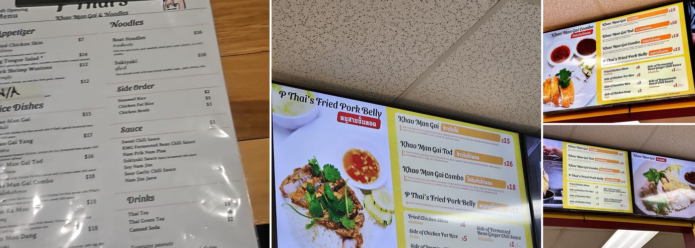 P Thai's Khao Man Gai and Noodles Menu