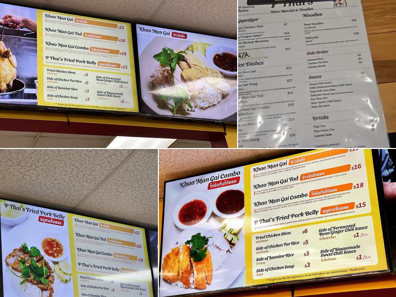 P Thai's Khao Man Gai and Noodles Menu