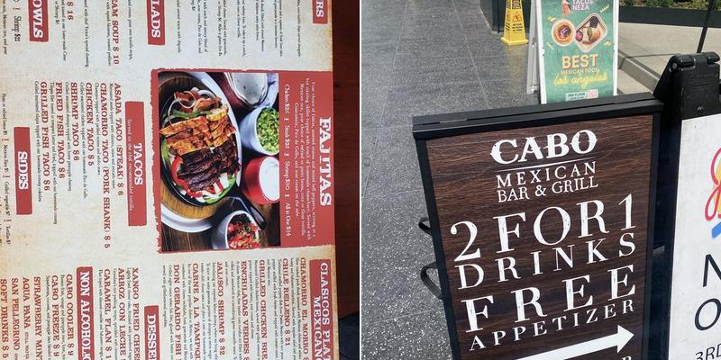 Cabo Wabo Cantina Hollywood Menu