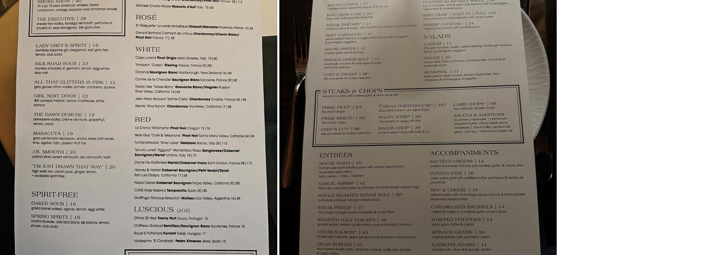 Divan Chicago Menu