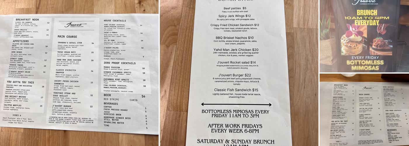 J'ouvert Caribbean Kitchen & Bar Menu