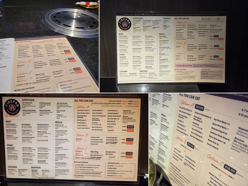 Firepan Korean BBQ - Waldorf Menu