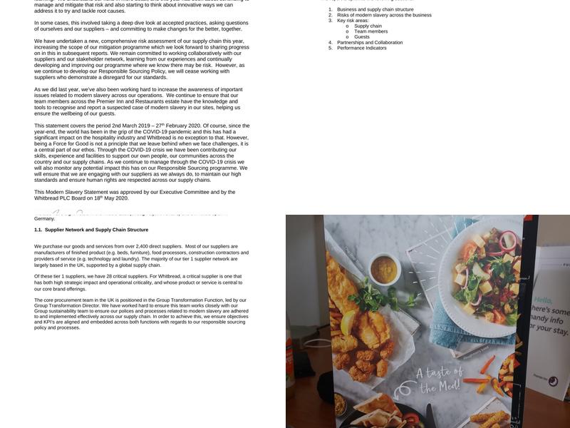 Premier Inn Grimsby hotel Menu