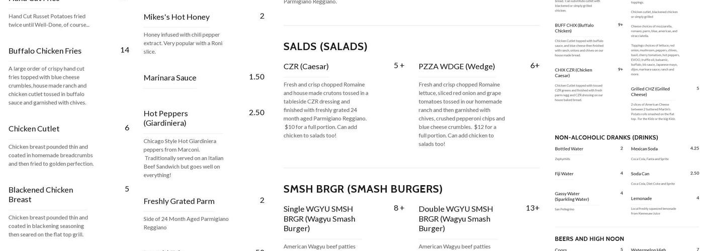 PZZA Menu