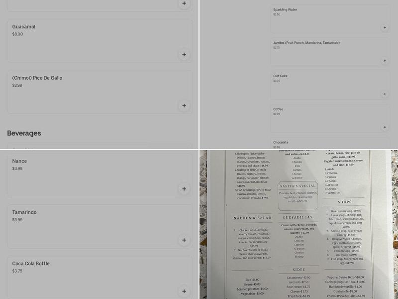 Sarita’s Grill & Beer Menu