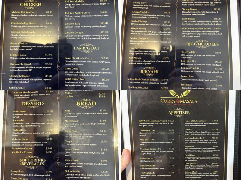 NJOY curry masala Menu