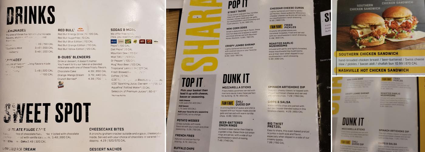 Buffalo Wild Wings Menu