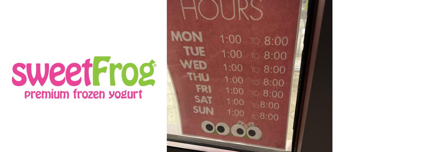 Sweet Frog Frozen Yogurt Menu