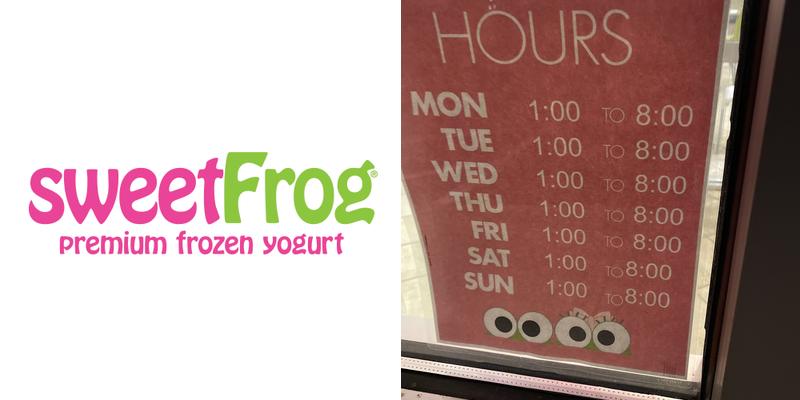 Sweet Frog Frozen Yogurt Menu
