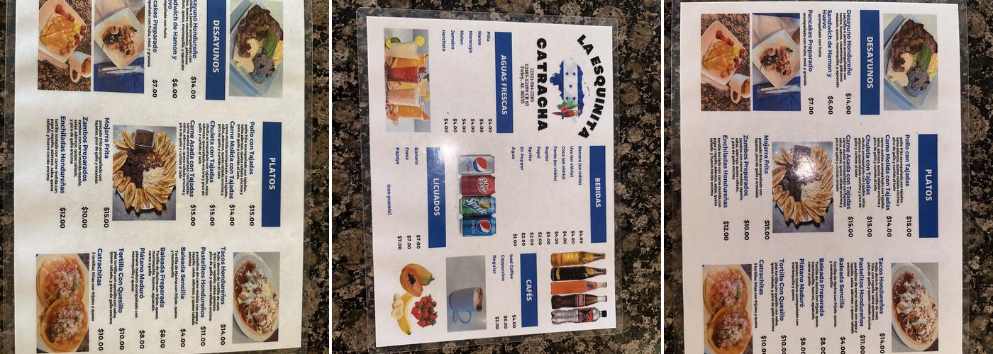 La Esquinita Catracha Menu