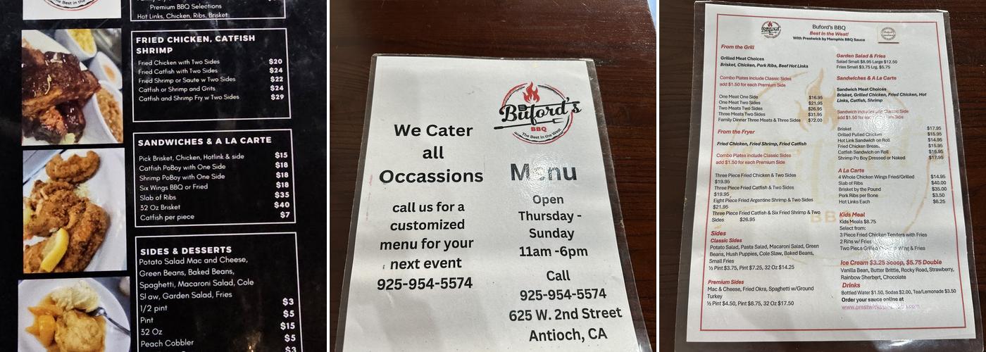 Bufords BBQ Menu