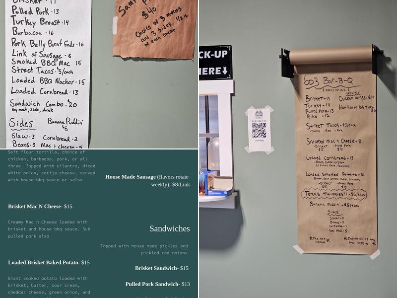 603 Bar-B-Q Menu