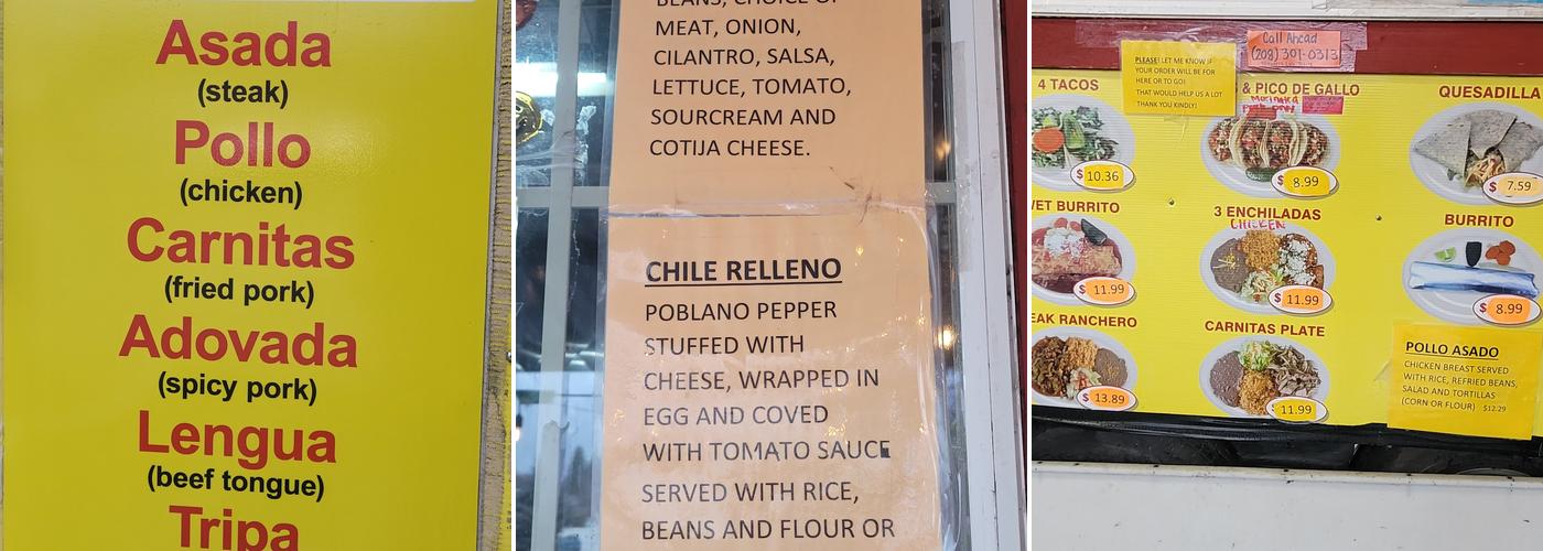 Taqueria Las Torres Menu