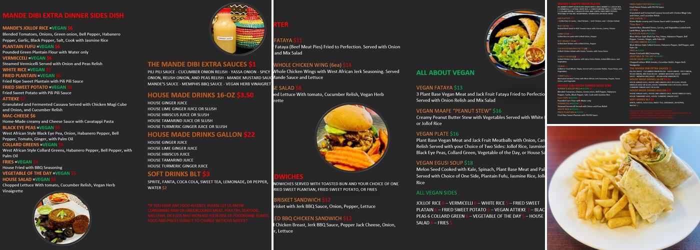 MANDE DIBI Menu