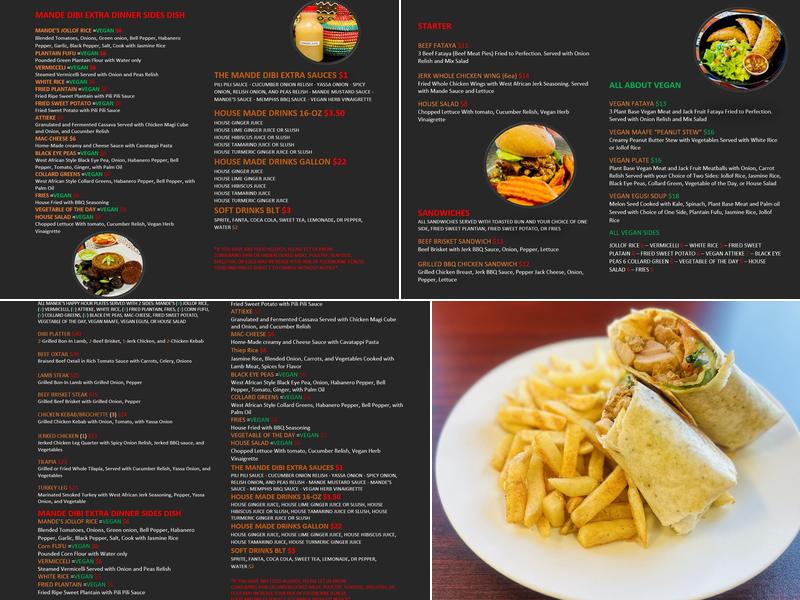 MANDE DIBI Menu