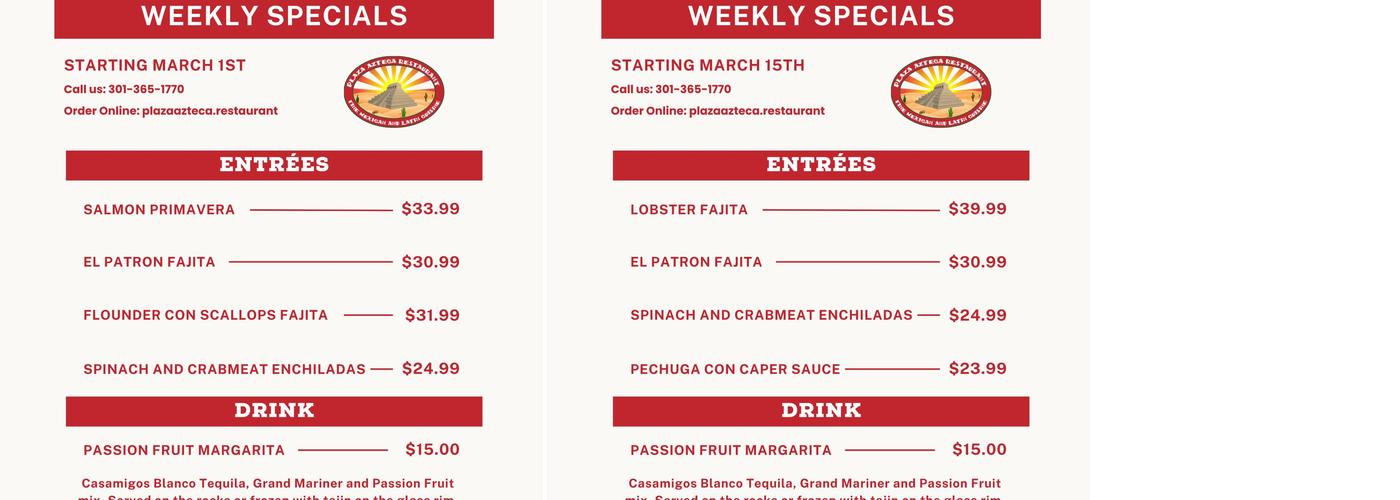Restaurante Plaza Azteca Menu