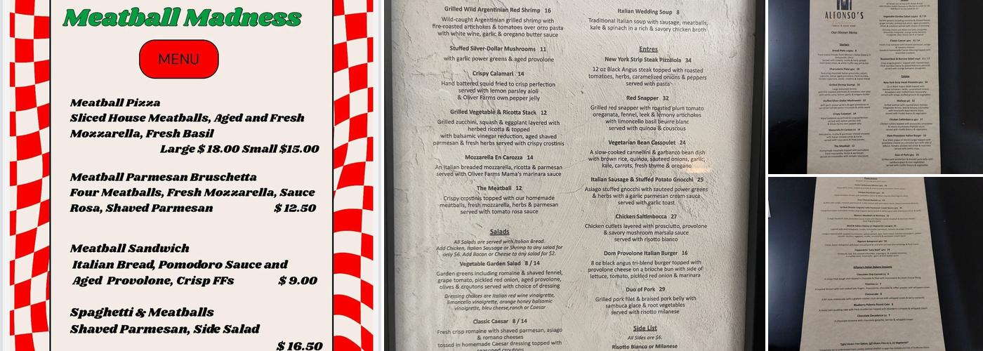 Alfonso’s Italian Grille and Event Center Menu