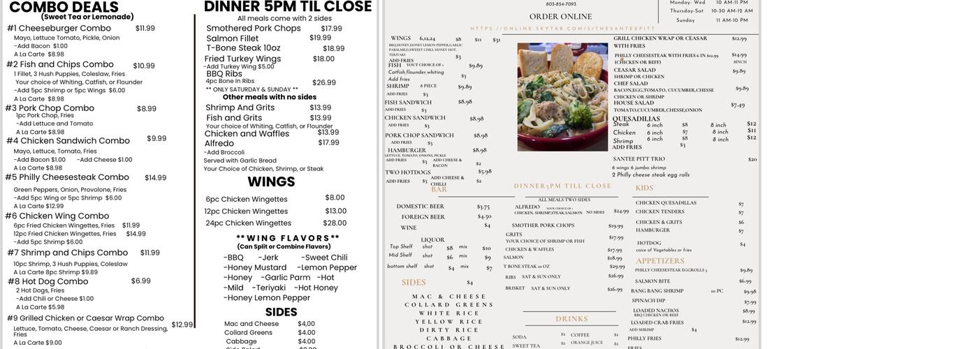 Santee Pitt Menu