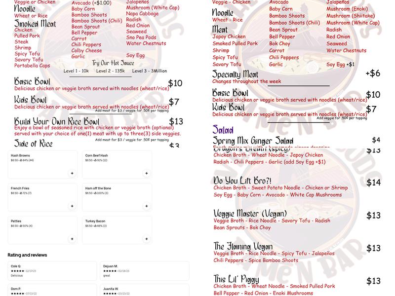 Wheeling Noods Ramen Bar Menu
